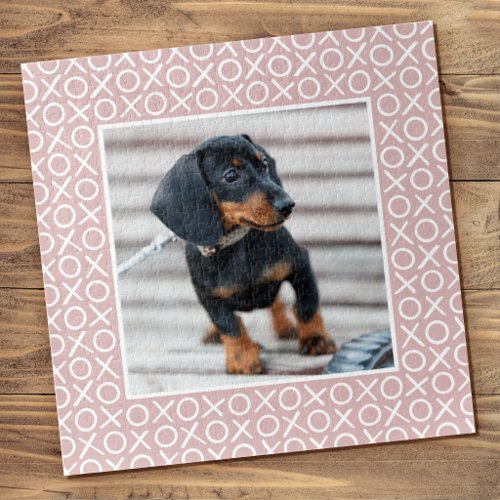 XOXO Brushstroke Custom Dog Photo Dusty Pink Jigsaw Puzzle