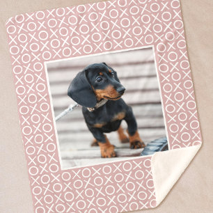 XOXO Brushstroke Custom Dog Photo Dusty Pink Sherpa Blanket