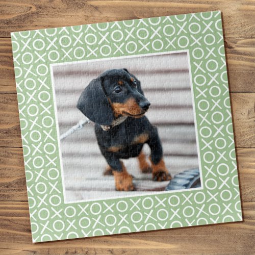 XOXO Brushstroke Custom Dog Photo Green Modern Jigsaw Puzzle