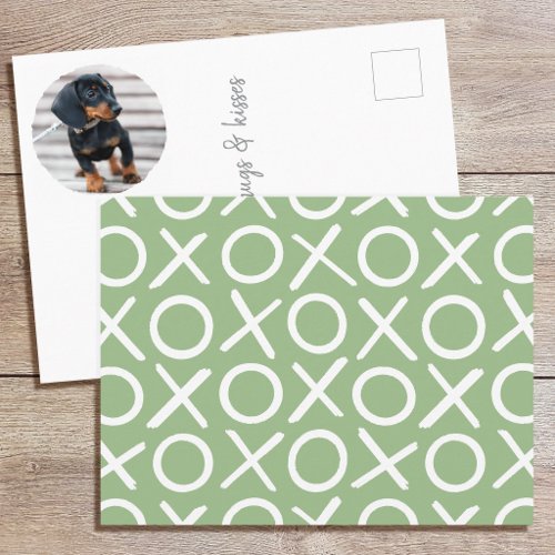 XOXO Brushstroke Custom Dog Photo Green Modern Postcard