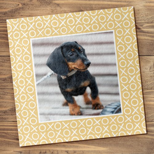 XOXO Brushstroke Custom Dog Photo Yellow Modern Jigsaw Puzzle