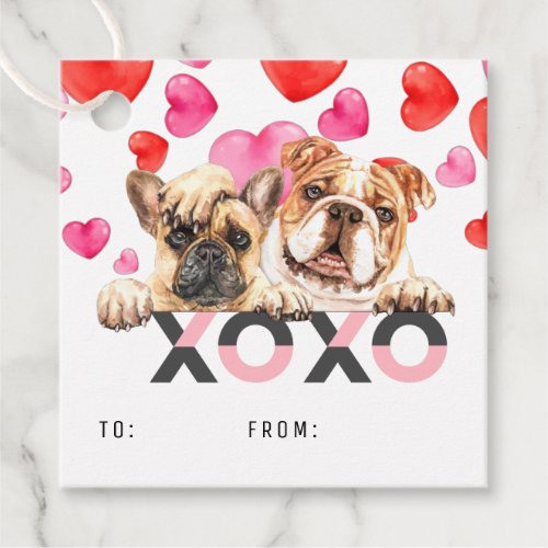 XOXO Bulldog  Hugs and Kisses Valentines Day Favor Tags