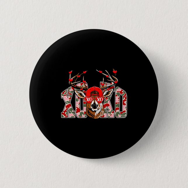 Xoxo Camo Buck Deer Hunting Valentine's Day Boys K Button (Front)