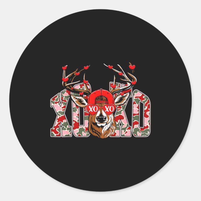Xoxo Camo Buck Deer Hunting Valentine's Day Boys K Classic Round Sticker (Front)