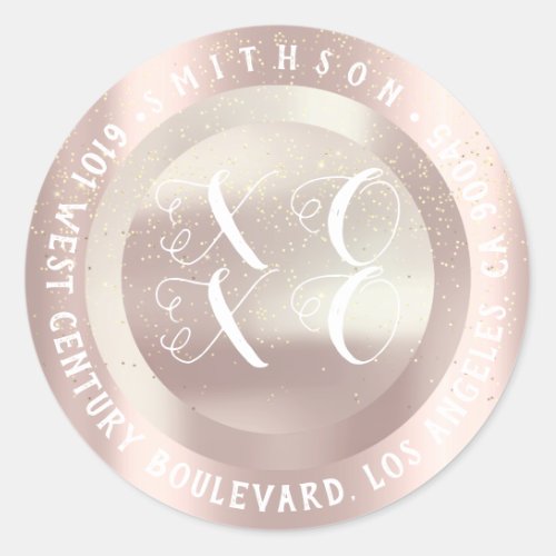 XOXO Christmas Return RSVP Glitter Gray Rose White Classic Round Sticker