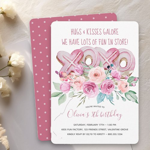 XOXO Cookies and Flowers Girls Birthday Invitation