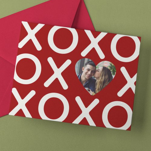 XOXO Crimson Red Photo Heart Love Card