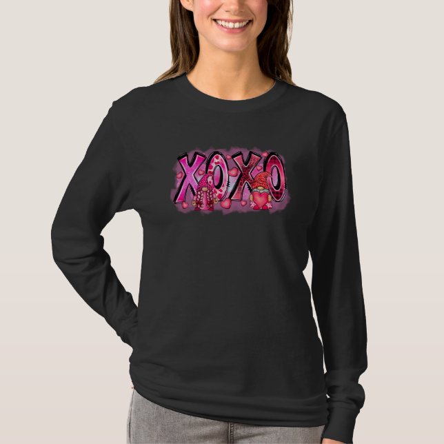 XOXO Cute Gnome Valentines Day Heart Leopard T-Shirt (Front)