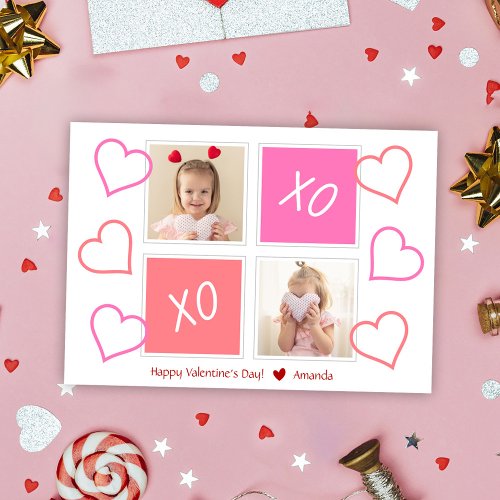 XOXO Cute Kids Photo Pink Happy Valentines Day  Holiday Card