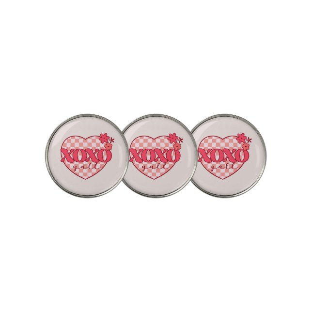 XOXO | Cute & Loving Pink Heart Golf Ball Marker (3 Up)