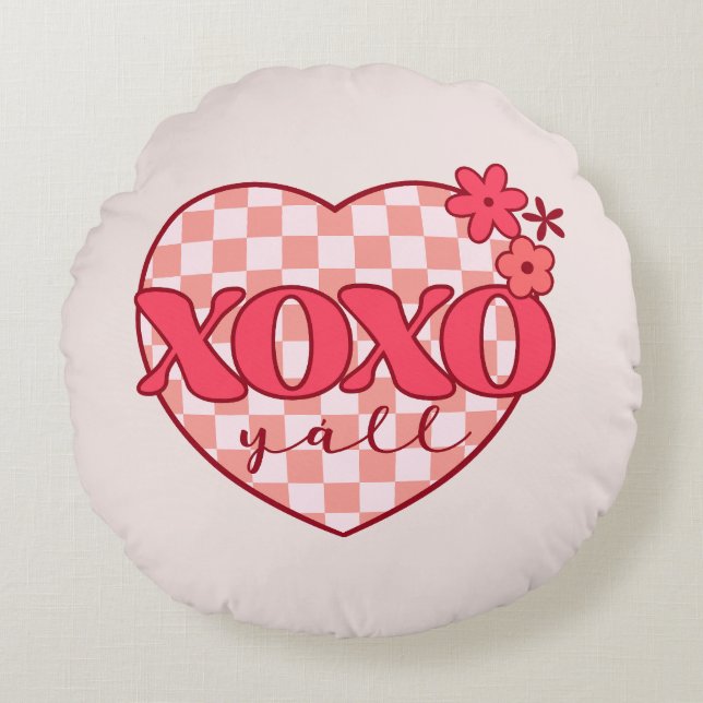 XOXO | Cute & Loving Pink Heart Round Pillow (Front)