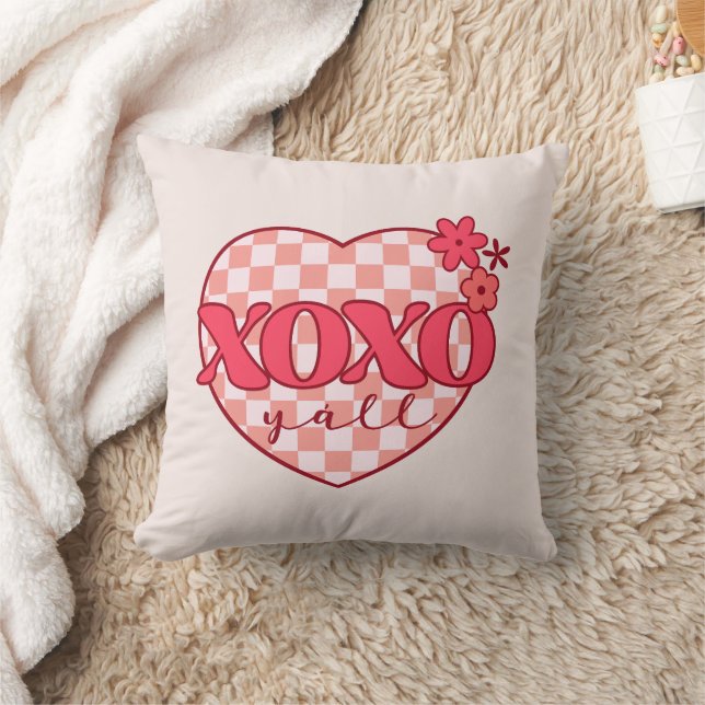 XOXO | Cute & Loving Pink Heart Throw Pillow (Blanket)