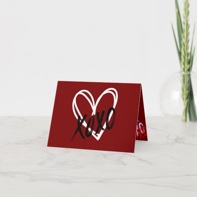 XOXO Double Heart Letterpress Thank You Card (Front)