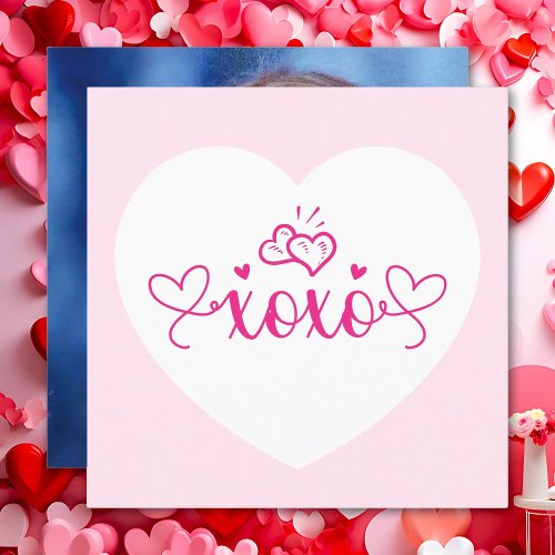 XOXO Elegant Script Pink Hearts Valentines Day Holiday Card