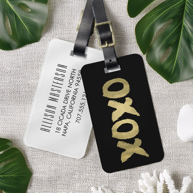 XOXO Faux Gold & Black Modern Chic Luggage Tag (Creator Uploaded)