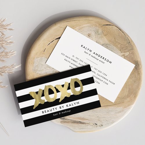 XOXO Faux Gold  Black Stripe Makeup Artist Business Card