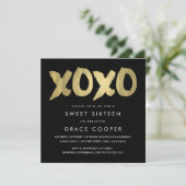 XOXO Faux Gold & Black Sweet Sixteen Invitation (Standing Front)