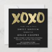 XOXO Faux Gold & Black Sweet Sixteen Invitation (Front)