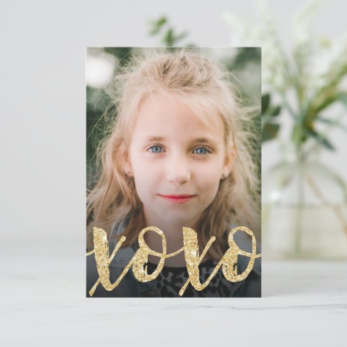 XOXO Faux Gold Glitter Photo Classroom Valentine Invitation
