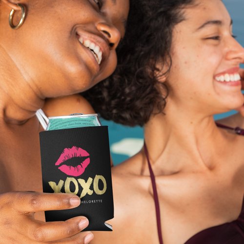 XOXO Faux Gold  Pink Lips Bachelorette Party Can Cooler