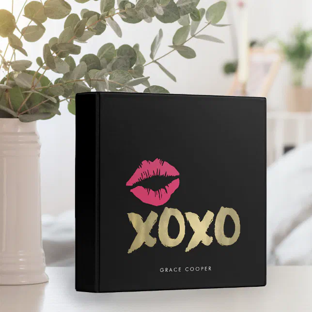 Xoxo Faux Gold And Pink Lips Black 3 Ring Binder Zazzle 3000