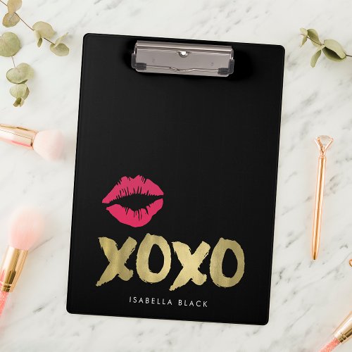 XOXO Faux Gold  Pink Lips  Black Clipboard