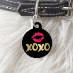 XOXO Faux Gold & Pink Lips | Black Pet Name Tag<br><div class="desc">Stylish pets deserve a chic, glam addition to their collars! This super cute pet tag features "XOXO" in faux gold brushstroke typography with a fuchsia pink lip print, on a solid black background. Customize the back with your pet's name and your contact information. NOTE: gold foil is a printed digital...</div>