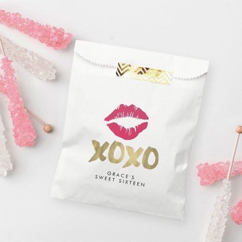 XOXO Faux Gold  Pink Lips Favor Bag