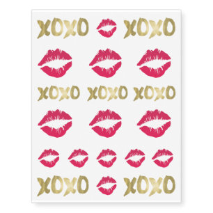 XOXO Faux Gold & Pink Lips Temporary Tattoos