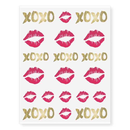 XOXO Faux Gold & Pink Lips Temporary Tattoos | Zazzle.com