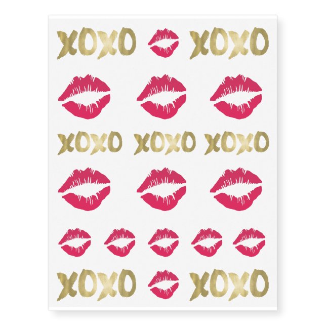 XOXO Faux Gold & Pink Lips Temporary Tattoos (Front)