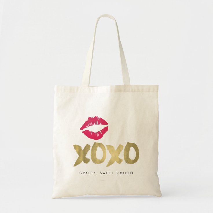 XOXO Faux Gold & Pink Lips Tote Bag Zazzle