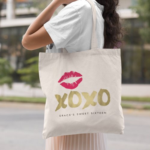 XOXO Faux Gold  Pink Lips Tote Bag