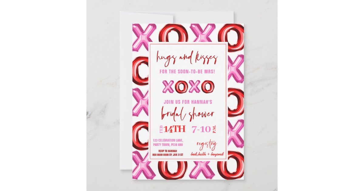 Hug Invitation XOXO foil balloon Hugs and kisses for the Mrs Invitation | Zazzle