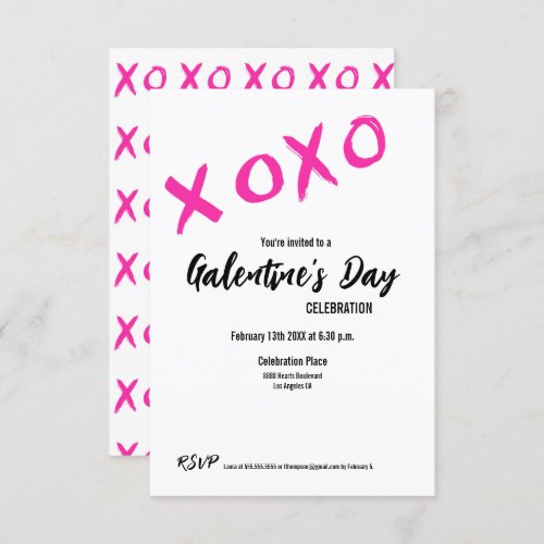 XOXO Galentines Day PINK WHITE Valentines Party Invitation