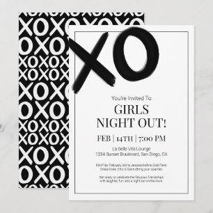 XOXO Girls Night Out Black Bestie Galentine Party Invitation