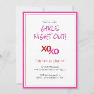 XOXO Girls Night Out Pink Cute Galentine Day Party Invitation
