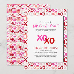 XOXO Girls Night Out Pink Cute Galentine Day Party Invitation