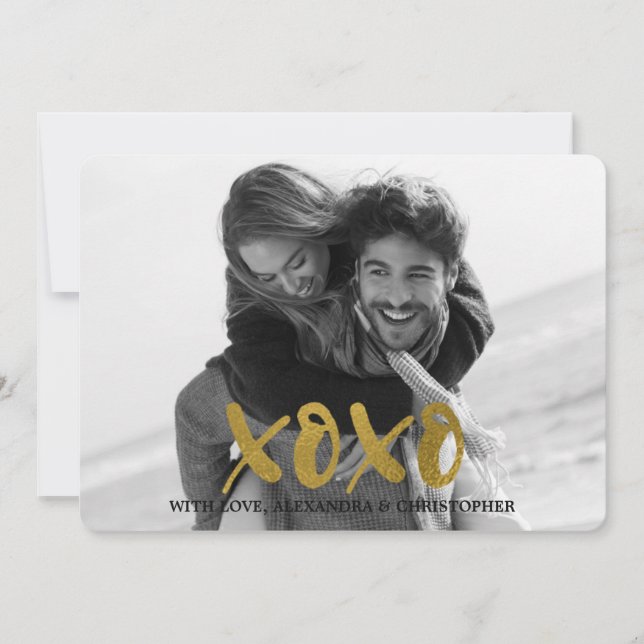 XOXO Gold Foil Valentine's Day Photo Holiday Card (Front)