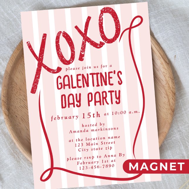 XOXO Hand Drawn Galentine’s Day Party Magnetic Invitation (Creator Uploaded)