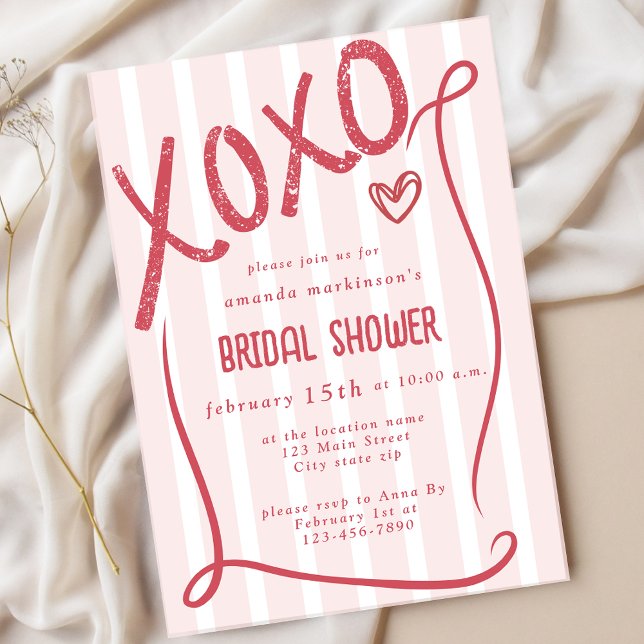 XOXO Hand Drawn Pink Bridal Shower Party Invitation (Creator Uploaded)