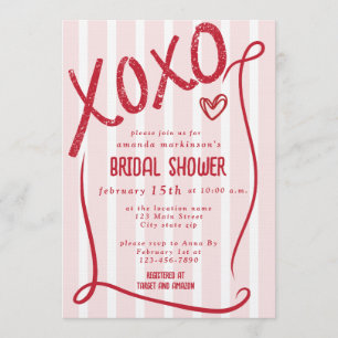 XOXO Hand Drawn Pink Bridal Shower Party Invitation