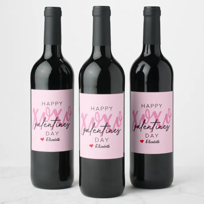 4 Count Floral Best Friend Valentine Galentines Day Wine Bottle Sticker Labels