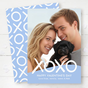 XOXO Happy Valentine's Day Photo Blue Modern Holiday Card