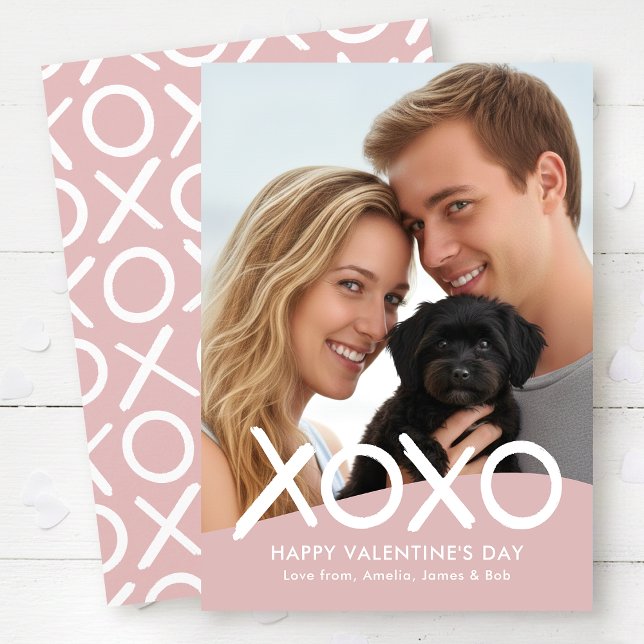 XOXO Happy Valentine's Day Photo Dusty Pink Modern Holiday Card (Creator Uploaded)