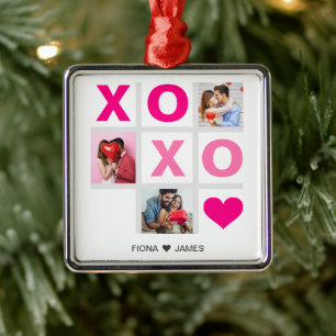 XOXO Happy Valentine's Day Pink Heart Custom Photo Metal Ornament