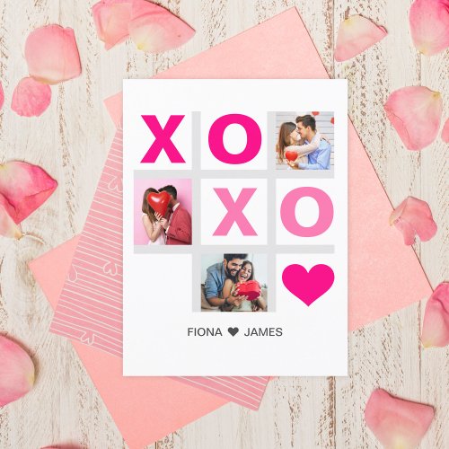 XOXO Happy Valentines Day Pink Heart Custom Photo Postcard
