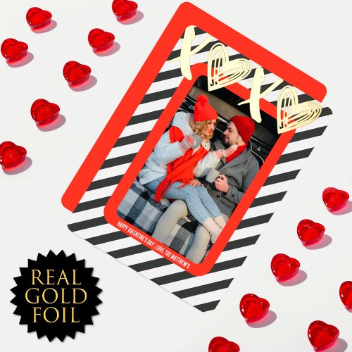 XOXO Heart Couple Photo Valetines Real Gold Foil Holiday Card