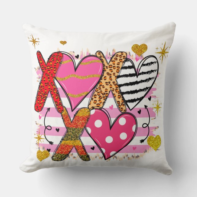  XOXO Heart Cute & Playful Throw Pillow (Front)