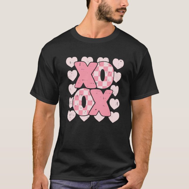 XOXO Heart Groovy Valentine's Day Couples Kids Gir T-Shirt (Front)